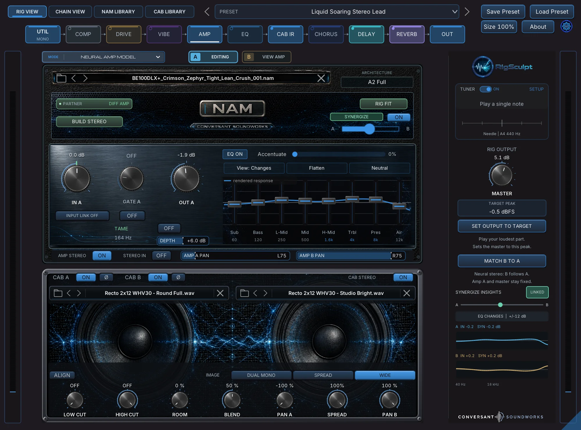 RigSculpt Artificer with two NAM amp paths, cabinet controls and effects