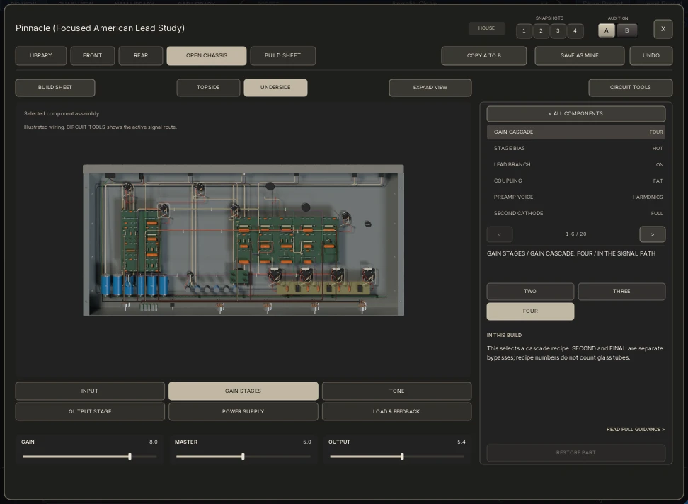ARTIFICER's open chassis, with a component selected and its choices in the inspector.